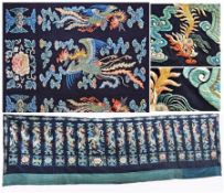 A pair 19th century (?) Chinese "Imperial" silk altar cloths, navy blue ground with embroidered