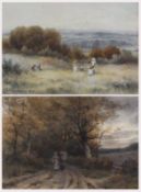 Watercolours 
19th century French School
G.M. De L'Aubiniere
Pair of rural farming scenes, ladies