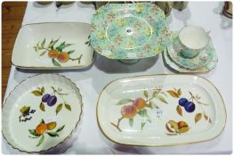 Six pieces Shelley "Melody" pattern teaware, including:- comport and three pieces Royal Worcester "