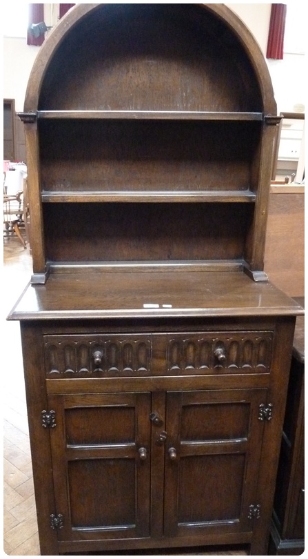 Modern dresser, arched shelves above single drawer and cupboard below, 76cm wide