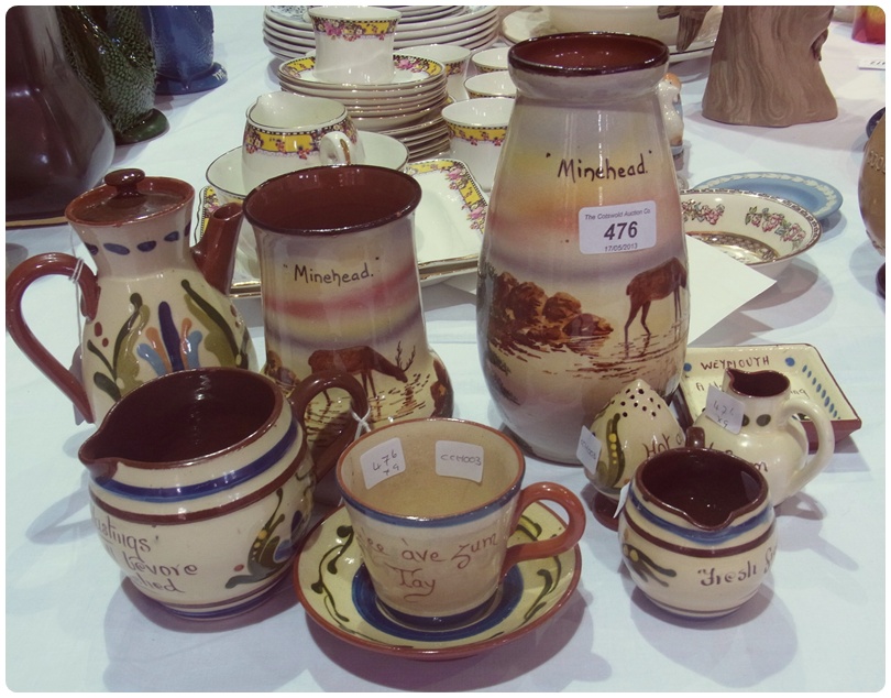 Collection of Torquay and Devonware pottery, including:- two Minehead vases, Weymouth pin dish and