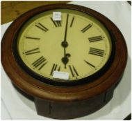 A late 19th century mahogany cased wall clock with enamelled dial, 25cm diameter