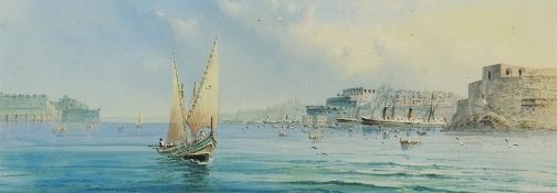 Watercolour
Continental School
Unattributed (possibly Charles Rowbatham)
Malta harbour scene, 10 x
