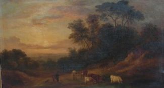 Oil on canvas
Attributed to R. R. Reinagle
"Scene by Evening Effect, Looking to Ham Common, From