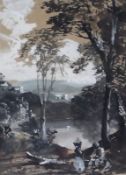 Watercolour drawing 
Unattributed
Oriental rural scene with figures in river in the foregroud,