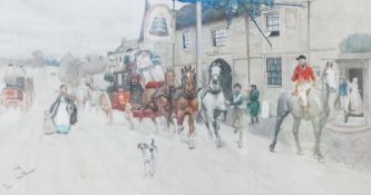 Colour print
Cecil Aldin
The London to York mail coach outside The Bell inn, artist proof, signed in