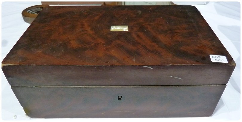 A rosewood writing box with mother-of-pearl inlay