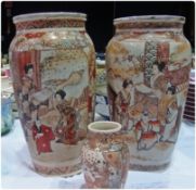 Pair late nineteenth century/early twentieth century Japanese Satsuma earthenware vases, ovoid and