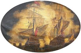 Pair naive oils on canvas
Sailing galleons, each oval in painted frame