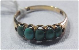 18ct gold and turquoise five-stone ring, in box