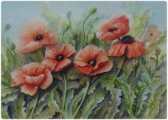 Watercolour 
E.J. Balder
Poppies in Summer, signed, together with 
Another 
Christine Gaut 
Sunset