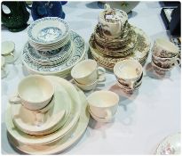 Quantity "Old Chelsea" pattern blue dinnerware, Grindley "Sunday Morning" pattern pottery and