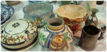 Noritake porcelain powder bowl and cover, Sylvac pottery shell encrusted jardiniere and five other