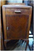 Twentieth century walnut veneered pot cupboard, on cabriole legs, with metal handles, 34cm wide
