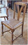 Three 1930s oak dining chairs, with Art Deco style toprail, curved splats, drop-in seat, on