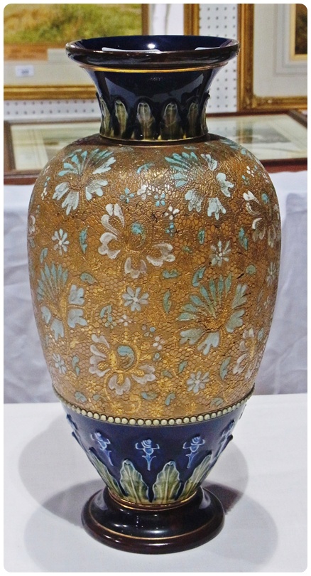Late nineteenth century Doulton Slaters vase, shouldered ovoid, with flared rim and circular foot,