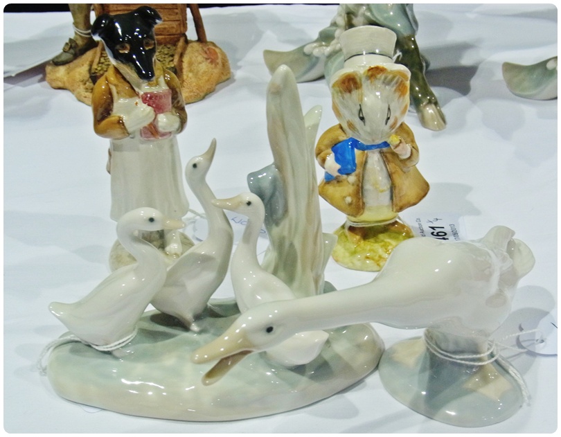 Beswick Beatrix Potter figures "Pickles" and "Amiable Guinea Pig",Nao model of geese and a Lladro
