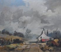 Pair oils on board
John Snelling 
"White Cottage" and "Other Cottages" in rural landscapes, 24 x