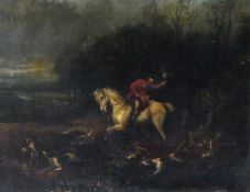 Oil on canvas 
Attributed to Francis Charles Turner
Huntsman on horse with hounds, labelled to