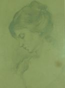 Pencil sketch 
Head and shoulders portrait of girl wearing hair up, indistinctly signed, dated 1968,