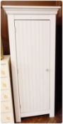 Modern white single cupboard enclosing three shelves, on straight supports, 65cm wide