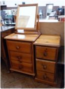 Modern pine bedside chest of three short drawers and another smaller together with a modern pine