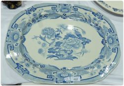 Masons ironstone china earthenware meat dish, rounded oblong with transfer printed underglaze blue