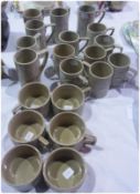 Six Portmeirion "Totem" mugs in pale green, eight "Totem" smaller mugs and six other matching