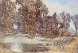 Watercolour 
19th century English School 
J.C. Adams (1840-1906) 
Rural cottage scene "The Ford", 29