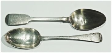 Victorian silver old English pattern tablespoon, London 1862 together with another, Exeter 1841,