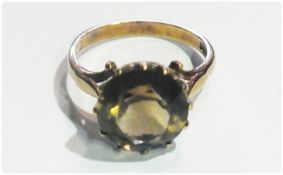 9ct gold and smoky quartz dress ring, large circular cut stone in claw setting
