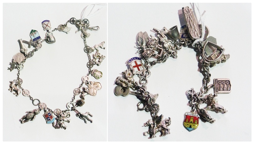 Two silver charm bracelets, various charms, 1.4oz approx.