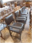 Set of six Jaycee Cromwellian style studded leather-covered dining chairs, on turned legs (2