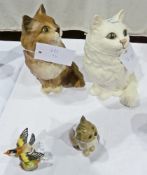 Two Beswick model cats, model of a Goldfinch and another smaller cat (4)