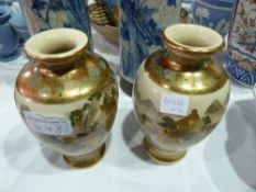 Pair Satsuma vases, inverse baluster with circular base, 17cm high