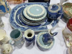 Large quantity blue and white plates, meat dish and other blue and white items (17)