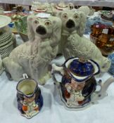 Pair Staffordshire dogs, Allertons character teapot and matching jug  (4)