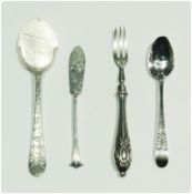 Georgian silver Old English pattern teaspoon, Victorian silver fiddle pattern fork, Edwardian silver