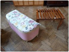 A Lloyd loom style ottoman, with upholstered top, together with a hardwood suitcase stand (2)