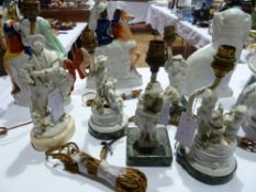 Collection of white ceramic figures as lamp stands (5)