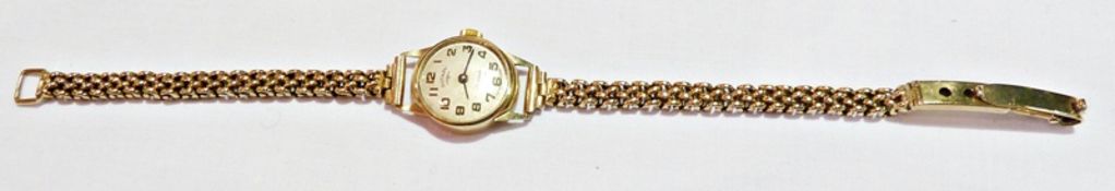 Lady's 9ct gold watch, on mesh bracelet