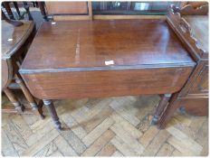 Nineteenth century mahogany Pembroke table, with moulded edge, frieze drawer, on ring turned