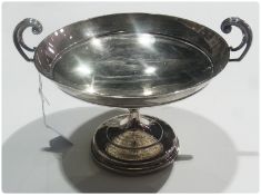 George V silver pedestal bowl with pair C-scroll handles, inscribed as a trophy "Altringham