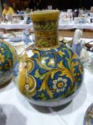 19th century Italian maiolica vase, with circular cylindrical neck to bulbous body, blue and