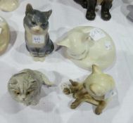 Royal Copenhagen model of a cat, another, Royal Worcester "Kittens" and another (4)
