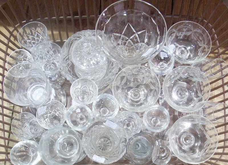 Quantity of cut glass wines, vases, bowls etc. (1 box)