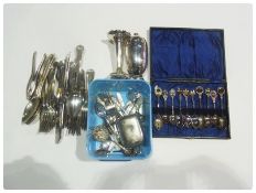 Large quantity of EPNS to include flatware, candlestick, strainer and other assorted items (1 box)