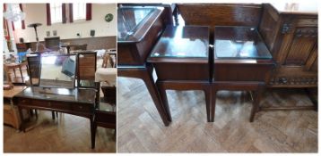 A Stag Furniture dressing table with triple mirror, three frieze drawers together with a pair