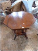 An Edwardian mahogany octagonal top side table, on turned column supports with galleried undershelf,