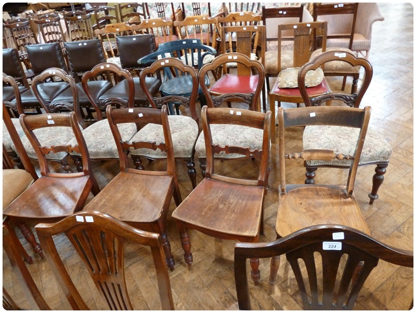 Set of three Victorian kitchen chairs, with solid dished seats, on turned legs, and a similar